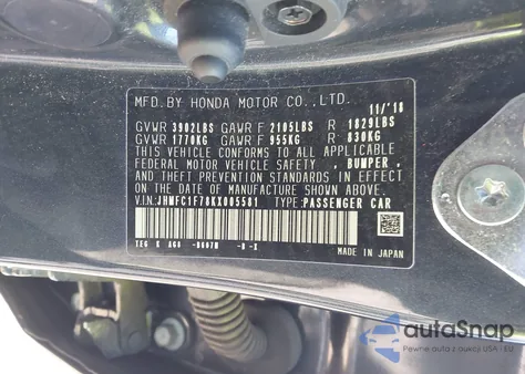 2019 Honda Civic Ex-L from USA, damaged, VIN JHMFC1F78KX005581